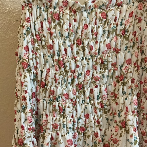White Pink Floral Print Convertible Spaghetti Strap Shirring Ruffle Design XS-S - Picture 2 of 9